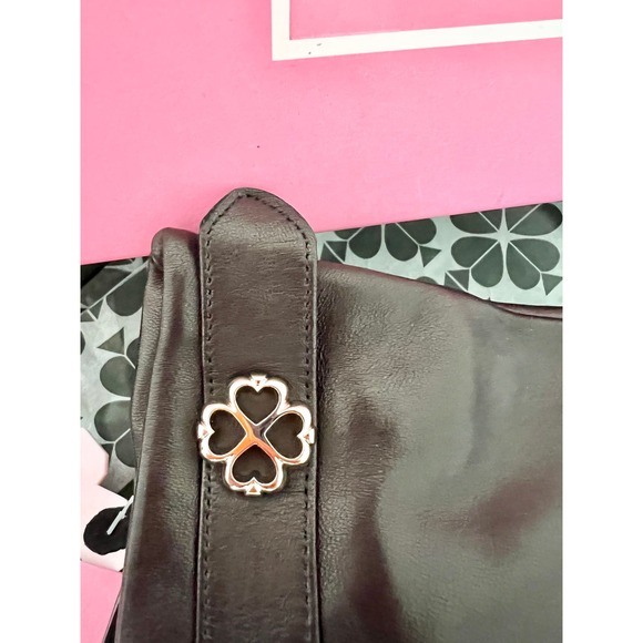 NWT Kate Spade Leather Flower Buckle Logo Gloves Black Women's Size M - Picture 3 of 7
